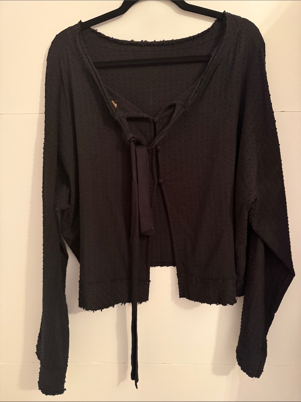 NWOT Free People Black Waffle knitt Cardigan